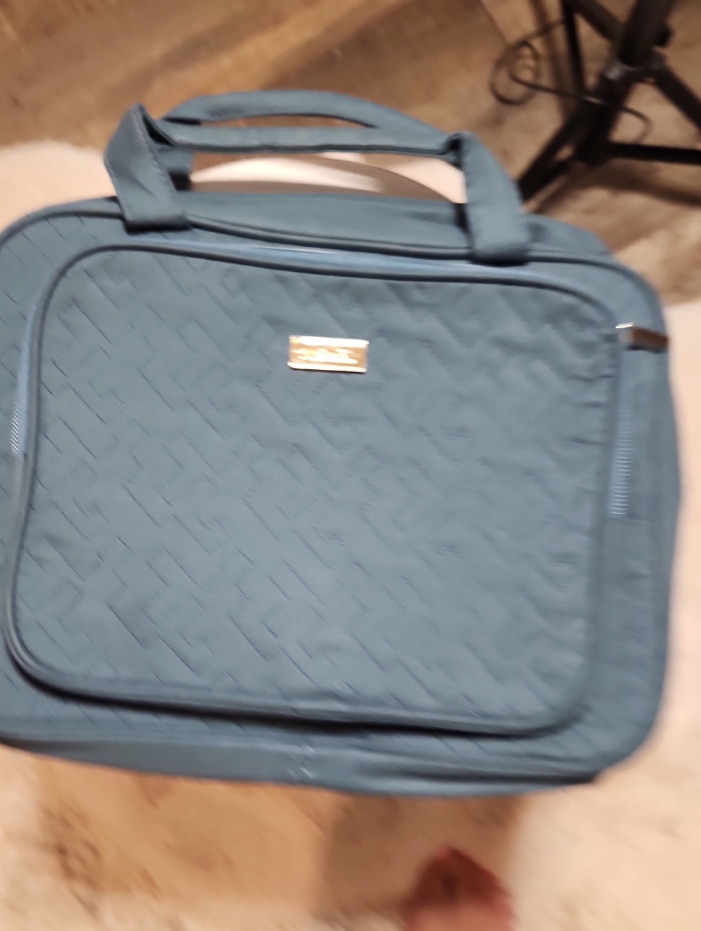 Women's Quilted Teal Cosmetic Travel Case with Dual Handles
